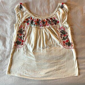Free People Embroidered Cotton Peasant Fiesta Puebla Blouse Women's Medium